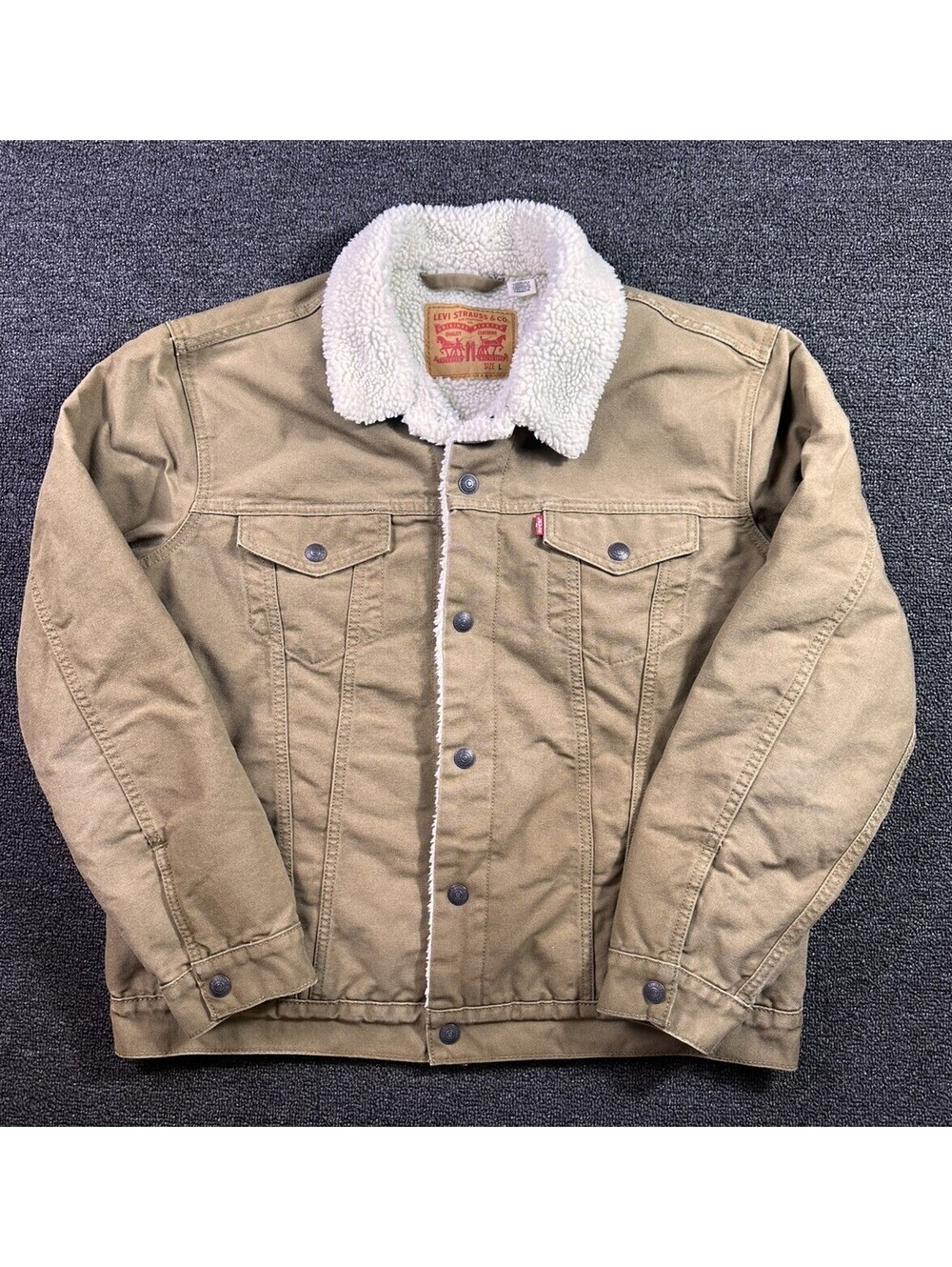 Levis Jacket Sz L Brown Trucker Type 3 Sherpa Lined Snap